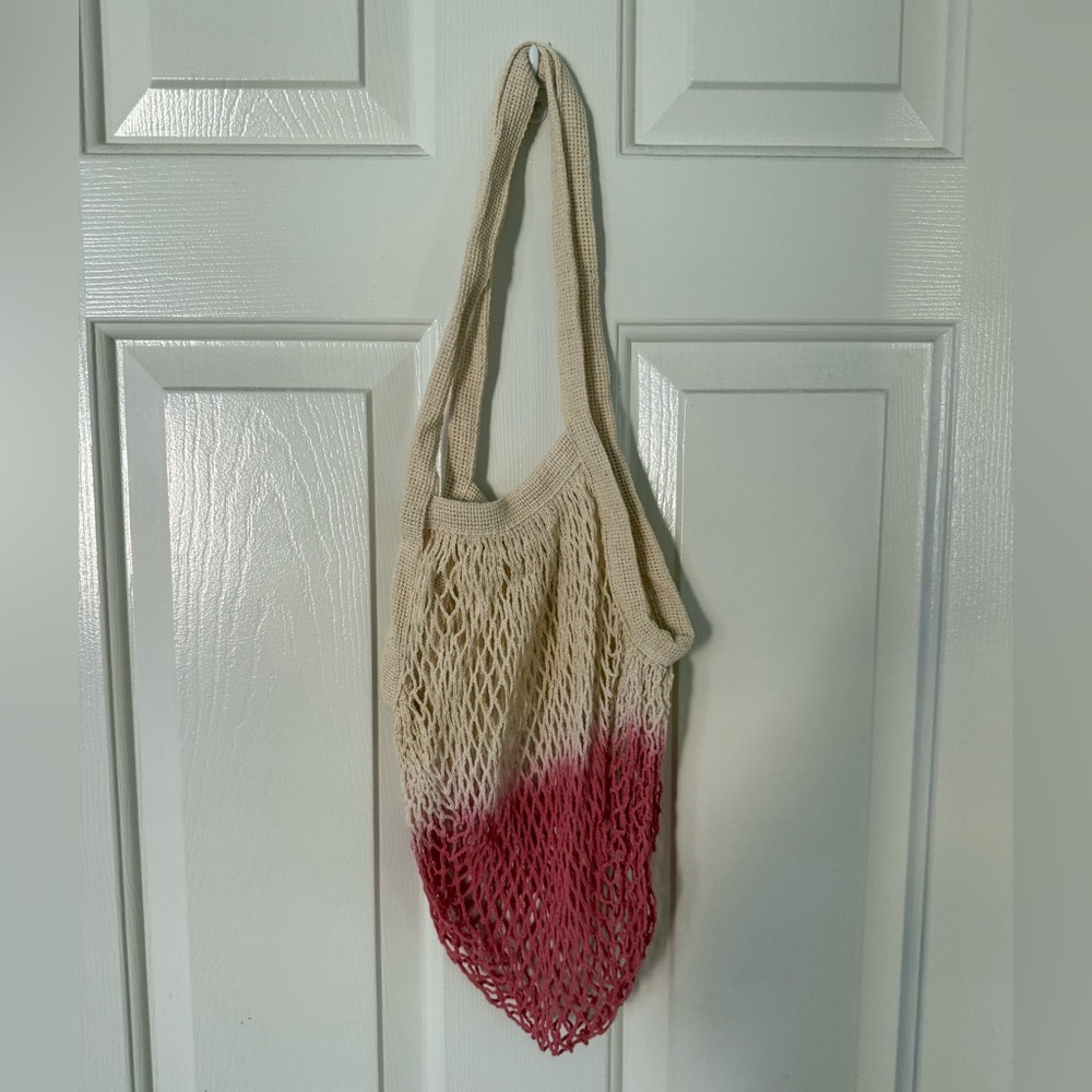 Stylish Cream and Pink Mesh Tote Bag